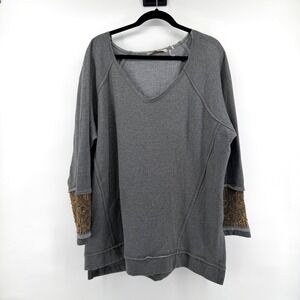 Soft Surroundings Sweatshirt Beaded Cuffs 2X Gray Womens Tunic Boho Pullover
